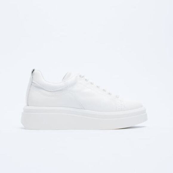 Zara Shoes - Zara Athletic Leather Lace Up Platform Sneakers Shoes White Size 40